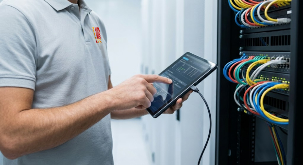 Data center technician checking server - Elite Fire & Security