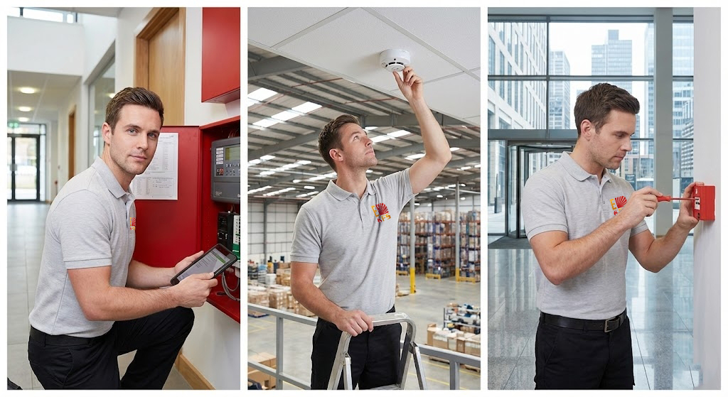 Tech on a fire panel smoke detect and pull station - Elite Fire & Security